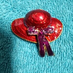 Elegant Red and Purple Hat Brooch Vintage